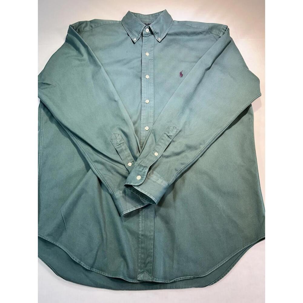 Vintage 90s Ralph Lauren Blake Seafoam Green Mens MD  Mini Pony Button Shirt